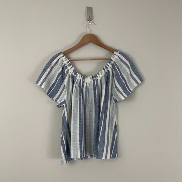 Faherty Annabelle Textured Top in Navy Slub Stripe Size Small - Picture 2 of 6